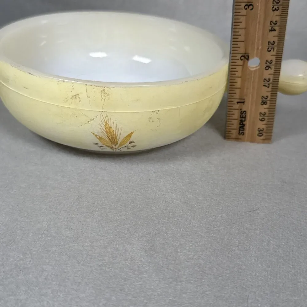 2 Vintage Glasbake Soup Bowls Milk Glass Yellow Wheat  Fair Condition